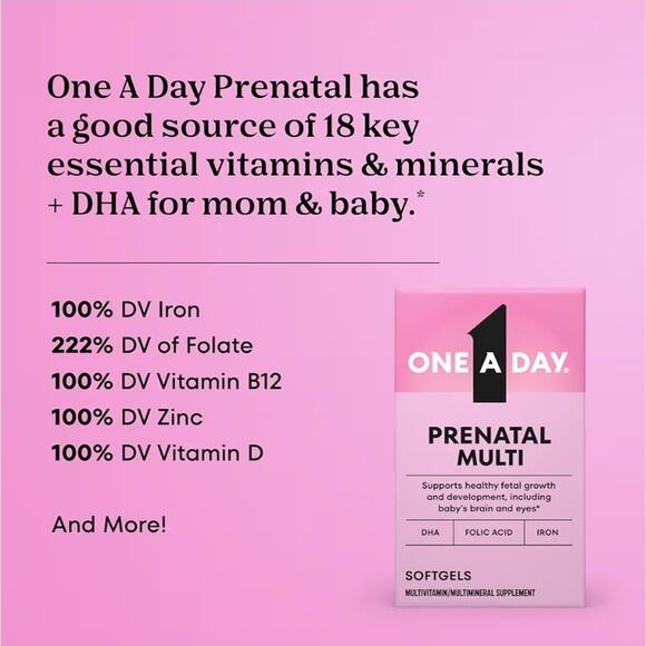 One A Day Prenatal Vitamins, Folic Acid, Iron, Omega 3 (DHA), 30 Count - Picture 4 of 5